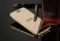 Луксозен алуминиев бъмпър с твърд гръб огледален златист за HTC One A9